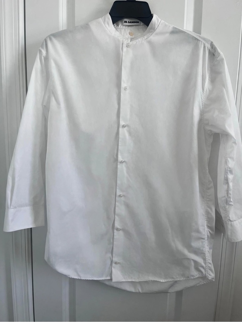 Jil Sander White Cotton Band Collar Button-Up Shirt - Made in Italy